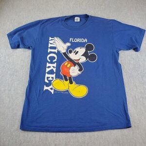 Vtg Mickey Mouse Shirt Mens XL Blue Velva Sheen Florida Walt Disney Made in USA